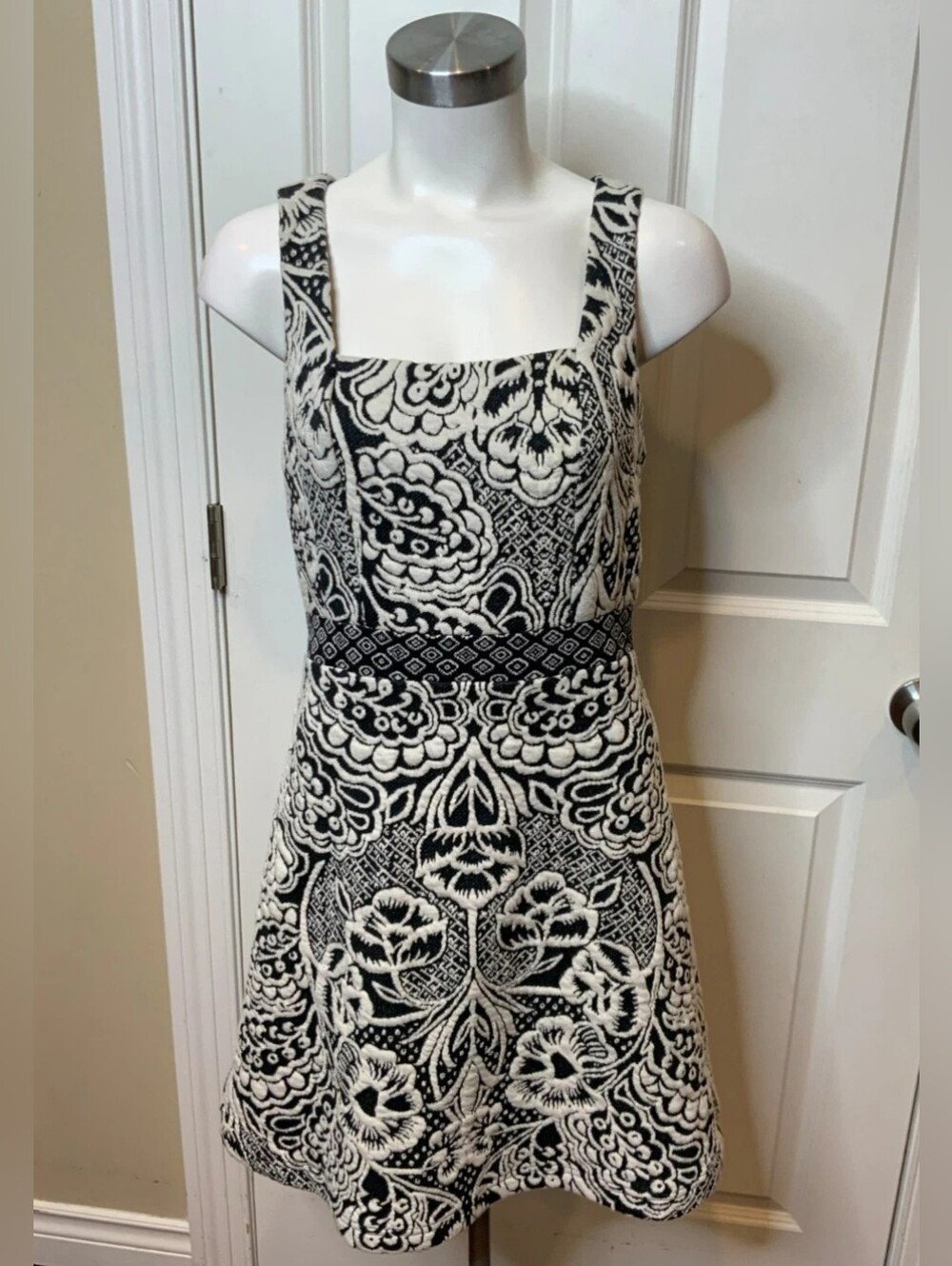 Black and White Floral A-Line Dress